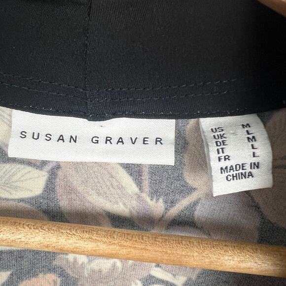 Susan Graver Womens M Liquid Knit Floral Equestrian Artsy Eclectic Open Duster - Picture 7 of 12